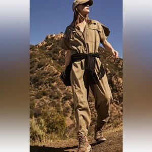 Free People FP Movement *Kali* tan distressed snap front utility jumpsuit XS